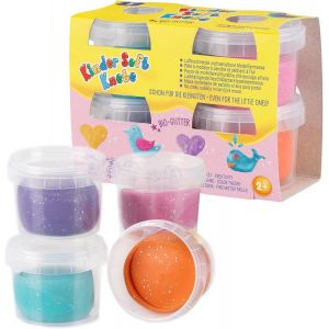 Lot de 4 mini p&acirc;tes &agrave; modeler douces pour enfants 80 g Non toxique V&eacute;g&eacute;talien et sans gluten S&eacute;chage &agrave; l'air libre Avec paillettes bio Dans un kit de p&eacute;trissage (&agrave; partir de 2 - Neuf