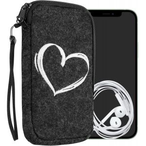 Housse De Protection Pour Smartphone Compatible Avec Xl - 6,7/6,8'' - Sacoche De Protection T&eacute;l&eacute;phone Portable En Feutre Coeur Peint Blanc-Gris Fonc&eacute;[POP943291] - Neuf
