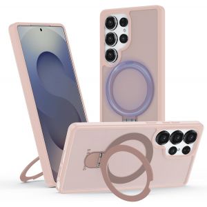 TRAHOO-Coque pour Samsung Galaxy S24 Ultra avec Support, MagSafe Compatible &Eacute;tui Rotatable Kickstand, Anti-Rayures PC Dur Housse Arri&egrave;re Mat Translucide Protection Case avec Anneau Ajustable Rolatif, - Neuf