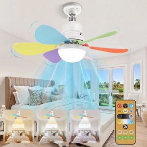 Silencieux Ventilateur De Plafond Avec Lumi&egrave;re Et Telecommande,30W Lampe Ventilateur Plafond Avec Douille E27,Dimmable Led Ventilateur Plafond Pour Chambre,6 Pales,3 Vitesses,Timing(Couleur) - Neuf