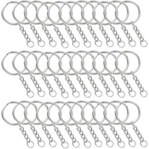 KALANKA-Anneau Porte Cl&eacute;,Attache Porte Cl&eacute;,100 Pi&egrave;ces Anneaux Porte Cl&eacute;s Avec Cha&icirc;ne,Anneaux Porte Cl&eacute;s avec Cha&icirc;ne 25 mm Attache Porte Cl&eacute;, Anneaux Lot M&eacute;tal Porte Clef et Anneaux Set - Neuf