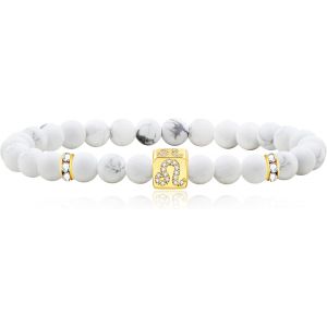 Ya4647 Bracelet Zodiaque Pour Homme Et Femme Avec Howlite Blanche Naturelle Et Signe Astrologique, Cadeau D'anniversaire Pour Filles, Garçons, Meilleurs Amis - Neuf