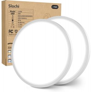 Kal-Lot De 2 Plafonnier Led, 24w 3000k 4000k 6500k Lampe Plafond Blanc,2800lm Ip54 Etanche Plafonnier Salle De Bain, Luminaire Plafonnier Rond Pour Chambre,Salon,Couloir, Garage, Cuisine, Ø30cm - Neuf