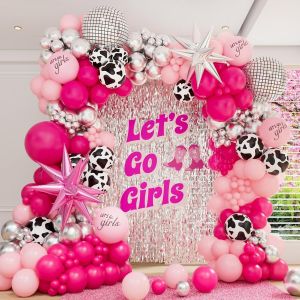 KALANKA-Kit d'arche de ballons disco cowgirl, guirlande imprimé vache rose vif et argenté avec ballons disco pour enterrement de vie de jeune fille, décoration d'anniversaire occidentale de Nashville - Neuf