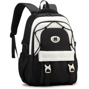 Sac À Dos D'école Pour Filles Et Adolescentes,30 L En Nylon,Sac À Dos D'école Pour Filles De 3e À 9e Classe,Cartable Décontracté Pour Enfants Avec Boucle De Chariot Et Pendentif,Noir - Neuf