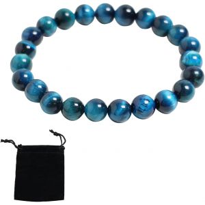 Eryi-Bracelet Extensible En Pierre Naturelle D'oeil De Tigre Bleu (8mm) - Bracelet Chakra De Chance Et Harmonie, Pour Bijoux Femmes Hommes Protecteur Unisexe Pour Couple Mode Cadeau - Neuf