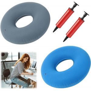 2pcs Coussin Chaise Ergonomique,Coussin Coccyx Gonflable En Pvc,38cm Coussin De Si&egrave;ge Orthop&eacute;dique Rond,Coussin De Beignet Portable Pour Soulager La Douleur Lombaire Sciatique H&eacute;morro&iuml;de Au Bureau - Neuf