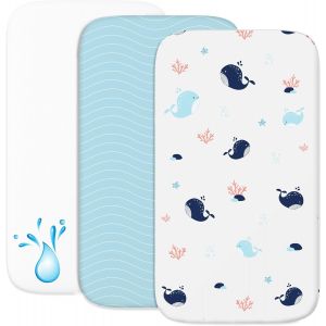 Tianyi-Drap Housse Cododo (Set De 2) + 1 Protège Matelas Impermeable Avec Elastique - 3-En-1 - Taille 50x83 Cm - Compatible Avec Berceaux, Lit Matelas Cododo Bebe - Pour Fille Et Garçon - Motif Océan - Neuf