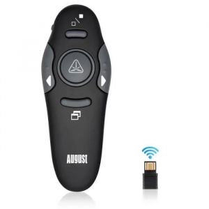 T&eacute;l&eacute;commande de Pr&eacute;sentation PowerPoint Sans Fil &iquest; August LP205 &iquest; Pointeur Laser Rouge & Navigateur de pages Professionnel - Noir - Neuf