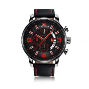 Mini Focus Hommes Chronographe Multifonction Bracelet En Cuir &Eacute;tanche Montre &Agrave; Quartz (Rouge + Noir) - Neuf
