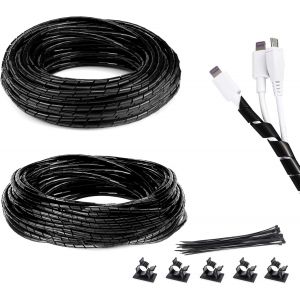 Cache Cable Spirale 4 mm & 6 mm,35 m Gaine Cable Spirale,Gaine Spirale Flexible pour la Protection des câbles d'antenne TV/PC/USB/TV/AUX,Noir - Neuf
