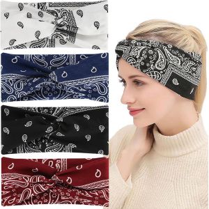 4 Pi&egrave;ces Bandeau Cheveux Femme, Elastique Doux Boho Bandeau Cheveux, Bandeaux Mode Pour Femmes, Multicolore Headband, Bandeaux Larges Pour Femmes Pour Sport Yoga Running Fitness - Neuf