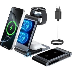 3 En 1 Chargeur Induction Pour Iphone Pliable Pour Apple Watch Et Iphone S&eacute;ries 17, 16, 15, 14, 13, 12, 11, Pour Apple Watch Ultra Se 11 10 9 8 7 6 5 4 3 2, Airpods Pro 3 2 Bloc D'Alimentation 18 W - Neuf