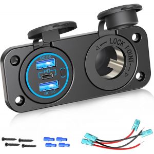 JGD-Panneau de Prise de Chargeur de Voiture 150W: Dual QC 3.0 et Type-C PD30W Prise Allume Cigarette USB 12 Volt &eacute;tanche avec Interrupteur pour 12V/24V Voiture, Bateau, Camion, Caravane, Golf Cart - Neuf