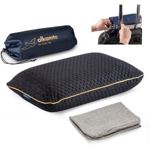 Ulteronixshop-Oreiller De Voyage - Oreiller De Camping Orthop&eacute;dique En Mousse &Agrave; M&eacute;moire De Forme Avec Taie D'oreiller R&eacute;gulant La Temp&eacute;rature (40x25x10 Cm Noir + Taie D'oreiller) - Neuf