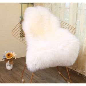 Housse de chaise luxueuse en fausse peau de mouton douce, coussin de siège, tapis en fourrure pelucheuse pour chambre à coucher, 60 cm x 90 cm, blanc - Neuf