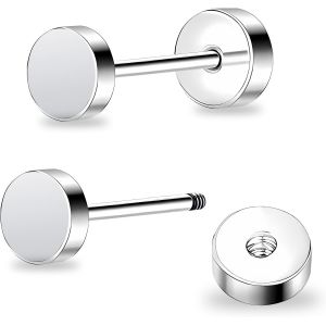 Kal-Boucles D'oreilles Plates En Titane Hypoallerg&eacute;nique Pour Femmes - Boucles D'oreilles Pour Oreilles Sensibles - Boucles D'oreilles Plates Simples Classiques De 5 Mm - Parfaites Pour H&eacute;lix, Tragus - Neuf