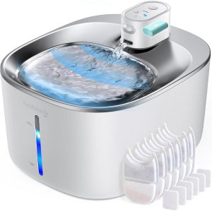 Fontaine &Agrave; Eau Pour Chat &Agrave; Pile 4000mah Sans Cable &Eacute;lectrique 4l Fontaine A Eau Chat Sans Fil Avec D&eacute;tecteur En Acier Inoxydable Fontaine Silencieuse Avec 6 Filtres Et 12 &Eacute;ponges, Blanc - Neuf