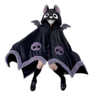 Couverture A Capuche Oversize En Sherpa Doux Avec De Mignonnes Ailes De Chauve-Souris Demoniaques Pour Halloween, Style Anime, Taille Unique - Neuf
