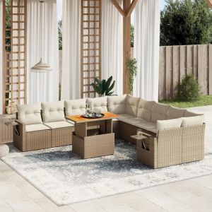 Prolenta Premium - Salon De Jardin 11 Pcs Avec Coussins Beige R&eacute;sine Tress&eacute;e - Neuf