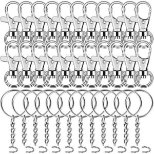 120pcs Mousqueton Crochets Et Porte-Clés Avec Chaîne Et Anneau De Montage Pour Le Trousseau De Lanière De Bricolage Bijoux De L'artisanat Accessoires (60 Pivotant Mousquetons + 60 - Neuf