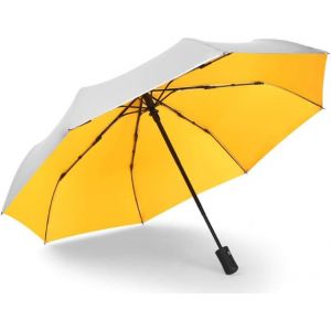 Parasol Pliant Parapluie &Eacute;tanche Portable 3 Parasols Pliants Automatiques Parasol Anti-Uv Pluie Jaune Pour Les Voyages En Plein Air - Neuf