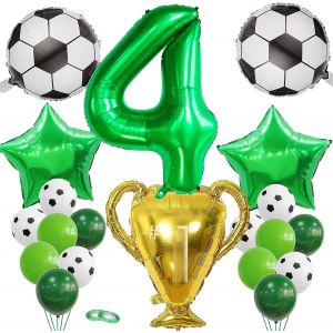 Cauc-Ballon Anniversaire Football 4 Ans,Decoration Anniversaire Football 4 Ans,Ballon Gonflable Trophée,24 Ballons De Football En Latex Verts Décorations De Fête - Neuf