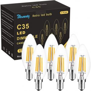 Ampoule Led E14 Dimmable, 4w Ampoule Filament Bougie E14 Équivalent Incandescente 40w, Blanc Chaud 2700k, 400lm Ampoules Filament Vintage Led Dimmables, Lot De 6[Amp743552] - Neuf