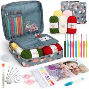 Mevronisshop-Kit Crochet D&eacute;butant Complet De 40 Pi&egrave;ces Avec Fil Et Instructions, Kit Crochet Ergonomique Avec Accessoires Et Sac De Rangement Pour Amateurs De Crochet - Neuf