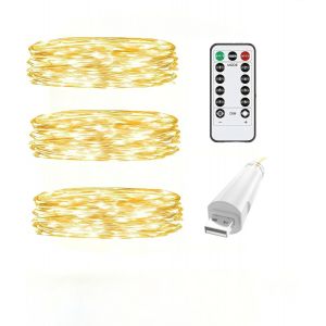 Jgd-Twinkle Lot De 2 Guirlandes Lumineuses Usb Avec T&eacute;l&eacute;commande Et Minuterie, &Eacute;tanche, 8 Modes Pour Chambre &Agrave; Coucher, Couronne D'int&eacute;rieur, D&eacute;coration De F&ecirc;te, Mariage, No&euml;l (Chaud/20 Del, 2 M) - Neuf