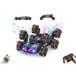 Voiture acrobatique &agrave; 8 roues avec commande gestuelle et effets de jet, jouet tout-terrain radiocommand&eacute; pour s'amuser &agrave; l'int&eacute;rieur et &agrave; l'ext&eacute;rieur. - Neuf