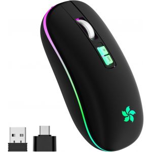 Souris Sans Fil Rechargeable,Souris Ergonomique Sans Fil avec BT 5.1+2.4G Deux Modes,Souris Sans Fil Bluetooth avec Récepteur USB Souris Rétroéclairée de 7 Couleurs Compatible avec PC/Laptop/Windows - Neuf