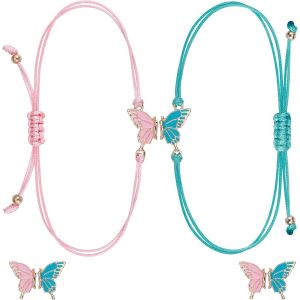 Lot De 2 Bracelets D'amitié, Bracelets Pour Meilleure Amie Avec Pendentif Papillon, Longueur Réglable, Bracelets Longue Distance, Cadeau D'anniversaire Pour Amis, S?urs, Couples - Neuf