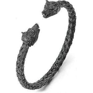 Homme Loup T&ecirc;te Bracelet Acier Tress&eacute; C&acirc;ble Bracelet Manchette Bracelet Poli,R&eacute;glable - Neuf