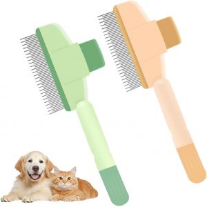 Fchhk-2pcs Peigne Pour Chat, Peigne D'épilation Animaux Compagnie, Brosse De Toilettage Avec Bouton Déverrouillage,Outil Pour Chiens Chats Lapins À Poil Court Et Longs Nettoyage Poils Lâches Noués - Neuf