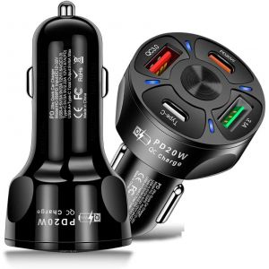 Adaptateur De Chargeur De Voiture 4 Ports Usb 20 W Pd Compatible Avec Lecteurs Mp3, Iphone, Ipod, Téléphones Portables, Pda, Gps, Appareils Photo Numériques - Neuf