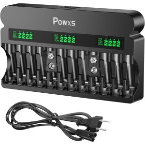 Chargeur De Batterie Pour Piles Aa Aaa 9 V Avec Charge Rapide 1800 Ma - Chargeur Séparé 12 Baies Pour Batteries Ni-Mh Ni-Cd Aa Aaa 9 V Et 9 V Lithium-Ion 9 V (Avec Câble Ac) - Neuf