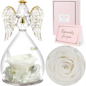 Rose Eternelle Cadeau Maman, Fleur Eternelle avec Ange Figurine, Cadeau Anniversaire Femme, Ange Rose Eternelle pour Maman, Cadeaux Mamie Original, Cadeaux Noel, Saint Valentin, Fete des Meres - Neuf