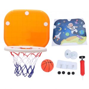 Panier De Basket D'interieur Pliable Avec Fixation Murale A Ventouse Et Mini-Panier De Basket-Ball, Filet Pour Porte D'enfant, Orange - Neuf