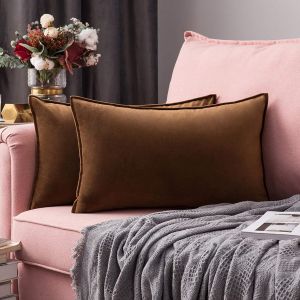 Eryi-Housse De Coussin En Velours Décorative Canapé Bordure Taie D'oreiller Super Doux Decoration Maison Salon Chambre Pour Canapé Clic Clac 30 X 50 Cm 12""X20"",2 Pièces Marron - Neuf