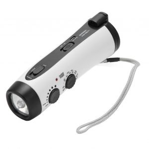 Radio à manivelle Radio météo FM AM portable avec lampe de poche LED et dragonne pour une utilisation en extérieur - Neuf