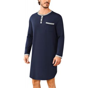 Jfkjg-Hauts De Pyjama Pour Hommes, Chemise De Nuit À Manches Longues Et Col Rond Avec Boutons, Pour Une Maison Décontractée À L'hôpital - Neuf