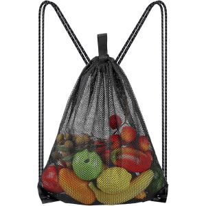 TIANYI-Sac Filet Plage Sac Jouets Sable 1 Pièce Sac en Maille Noir Sac en Filet Sac Balle en Filet Sac Gym avec Cordon Serrage Ajustable pour Natation Voyage Gym - Neuf