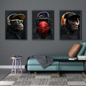 Toile Tableau Singe (Sans Cadre),Toile Murale À Motif De Singes De La Sagesse,Décoration D'Intérieur Moderne 40 X 80 Cm (3 Feuilles) - Neuf