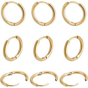 Kalanka-10pcs Boucles D'oreilles Cr&eacute;oles Huggie 16mm Manchette D'oreille Dor&eacute; Boucle D'oreille Cr&eacute;ole Acier Inoxydable Plaqu&eacute;es Or 18 Carats Boucles D'oreilles Rondes Bijoux Cadeau Pour Femme - Neuf