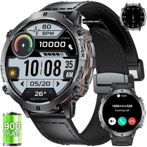 Montre Connectée Homme Avec 1.73""Amoled Display, 900mah Batterie Montre Militaire Homme Avec Appels Bluetooth/110+Modes Sportifs/Fréquence Cardiaque/Sommeil Moniteur, Android Ios Montre Connectée - Neuf