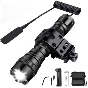 1pc 3000 Lumens Super Lumineux L2 Led De Lampe-Torche Tactique Rechargeable Par Usb 5 Modes D'éclairage Rail Picatinny Mount & Interrupteur À Pression Pour La Pêche Extérieure - Neuf