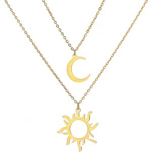 Kal-Collier Avec Pendentif Soleil Et Lune Croissant De Lune Et Étoile Simple Et Tendance Bijoux Cadeaux Pour Femmes Et Hommes - Neuf
