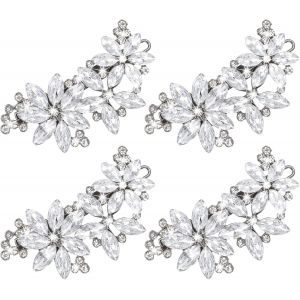 Kalvd-Lot De 4 Barrettes À Cheveux Argentées Pour Mariée Avec Strass Et Fleurs-Vintage-Brillantes-Pour Femme Et Fille - Neuf