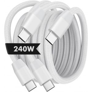 240W Câble Usb C Vers Usb C, 2 Pcs 1M Chargeur Nylon Tressé Chargement Rapide, Câble Cordon Type-C Vers C Pour Iphone 16/15/15 Pro/15 Plus/15Pro Max, Macbook Pro 2020, Galaxy S24, [CAB9166561] - Neuf